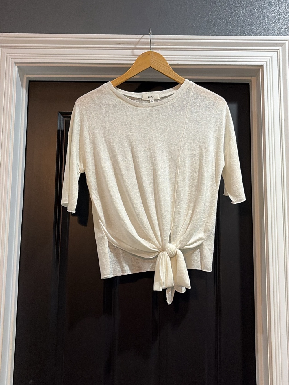 NUDE Cream Knot-Front Crop Top